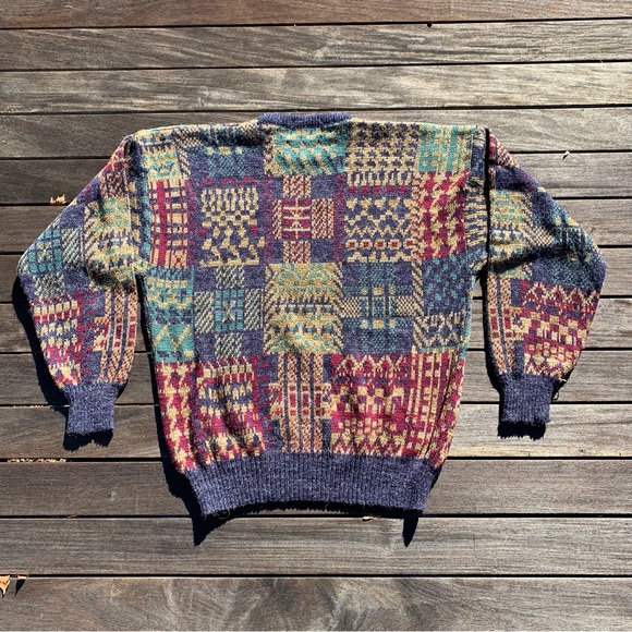 Vintage 80s Colorful Multicolor Geometric Loud Cosby Grandpa Plaid Sweater XL - Picture 15 of 17